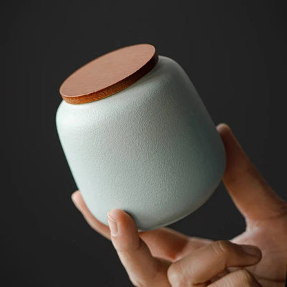 Boîte à thé en céramique avec couvercle bois petit format