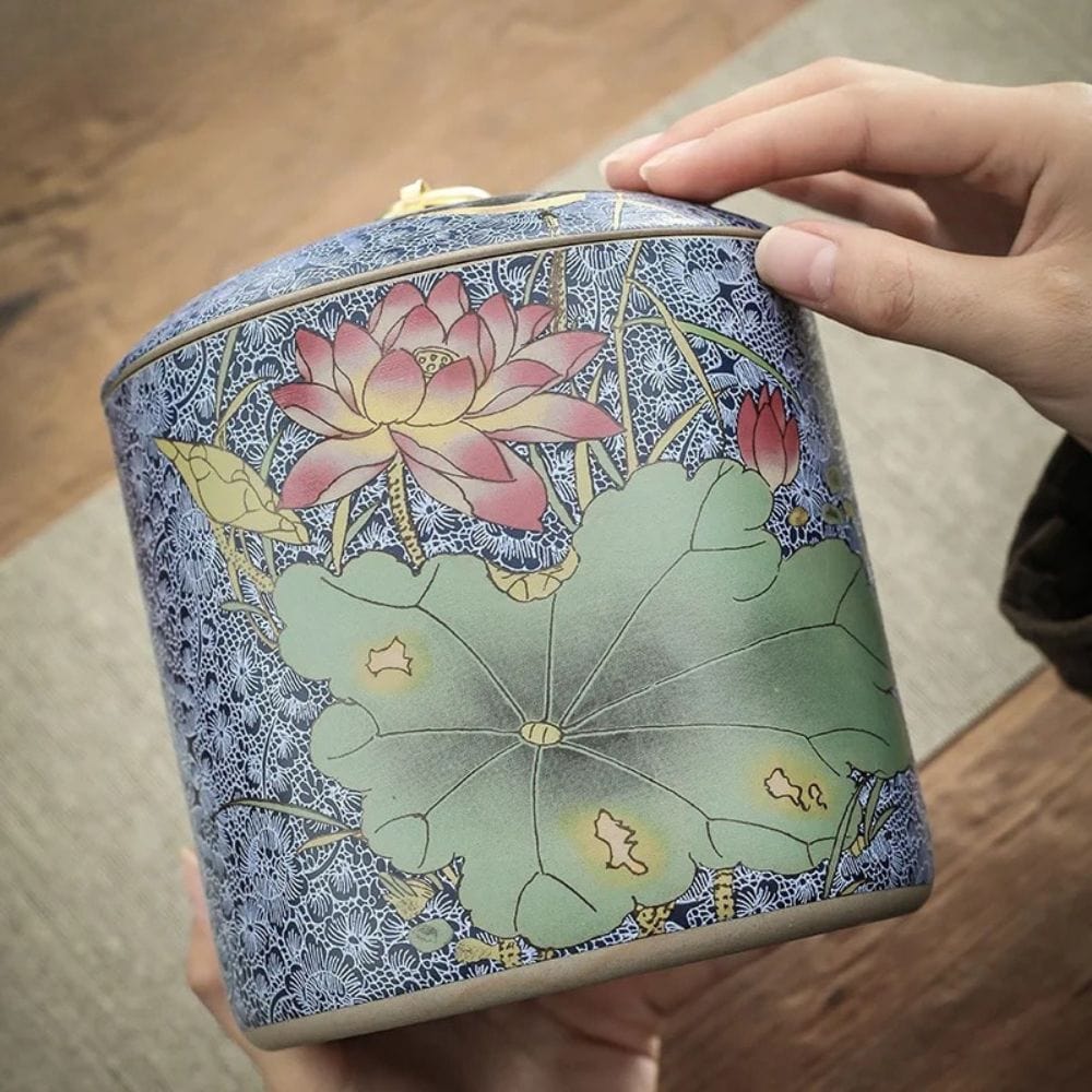 Boîte à thé en céramique style chinois pot de conservation avec couvercle