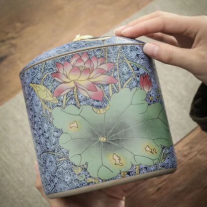 Boîte à thé en céramique style chinois pot de conservation avec couvercle