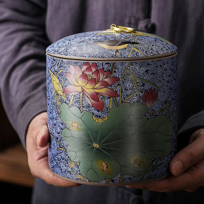 Boîte à thé en céramique style chinois pot de conservation avec couvercle