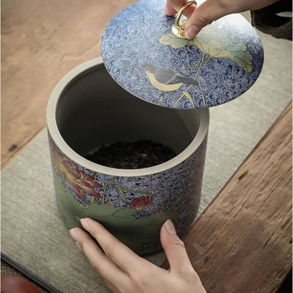 Boîte à thé en céramique style chinois pot de conservation avec couvercle