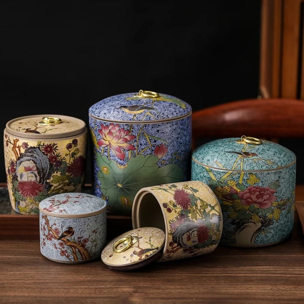 Boîte à thé en céramique style chinois pot de conservation avec couvercle