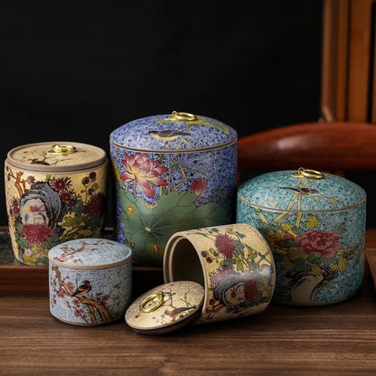 Boîte à thé en céramique style chinois pot de conservation avec couvercle