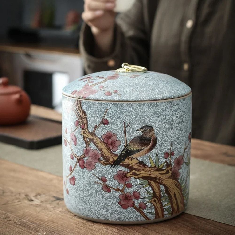 Boîte à thé en céramique style chinois pot de conservation avec couvercle