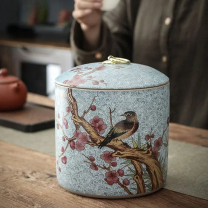 Boîte à thé en céramique style chinois pot de conservation avec couvercle