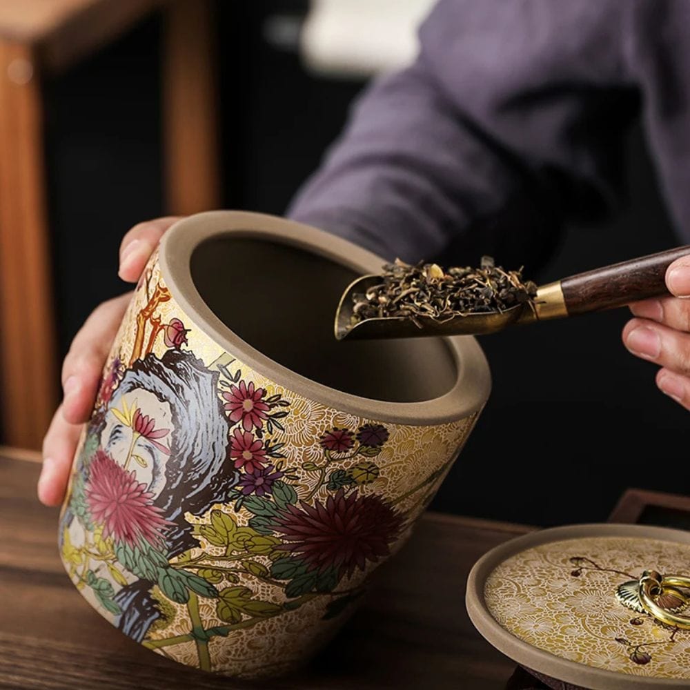 Boîte à thé en céramique style chinois pot de conservation avec couvercle