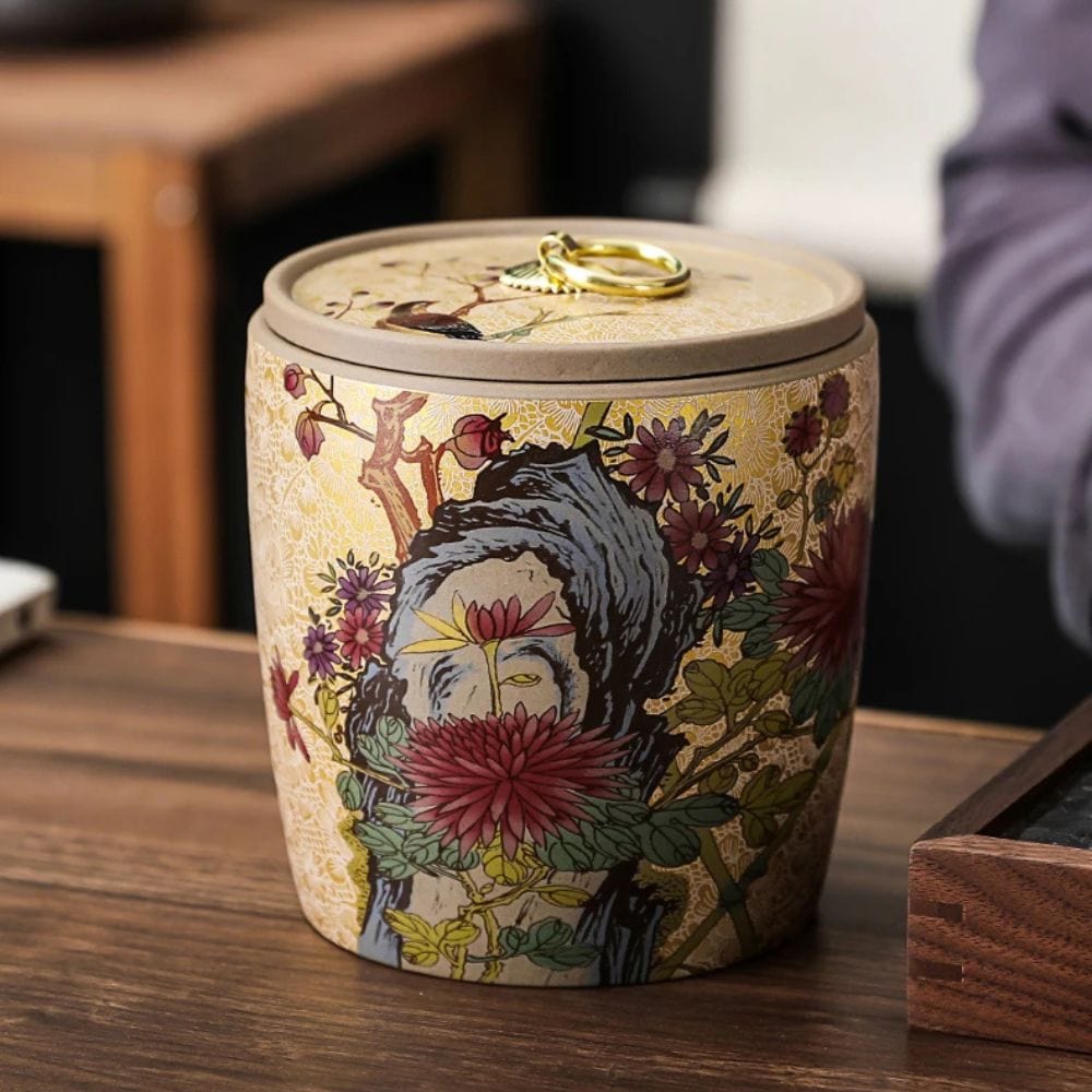 Boîte à thé en céramique style chinois pot de conservation avec couvercle
