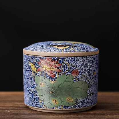 Boîte à thé en céramique style chinois pot de conservation avec couvercle