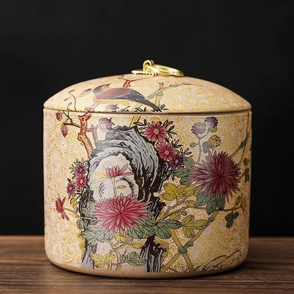 Boîte à thé en céramique style chinois pot de conservation avec couvercle