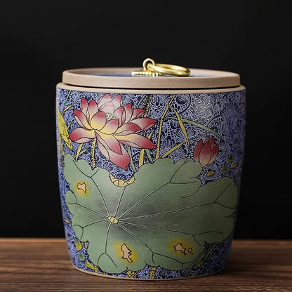Boîte à thé en céramique style chinois pot de conservation avec couvercle