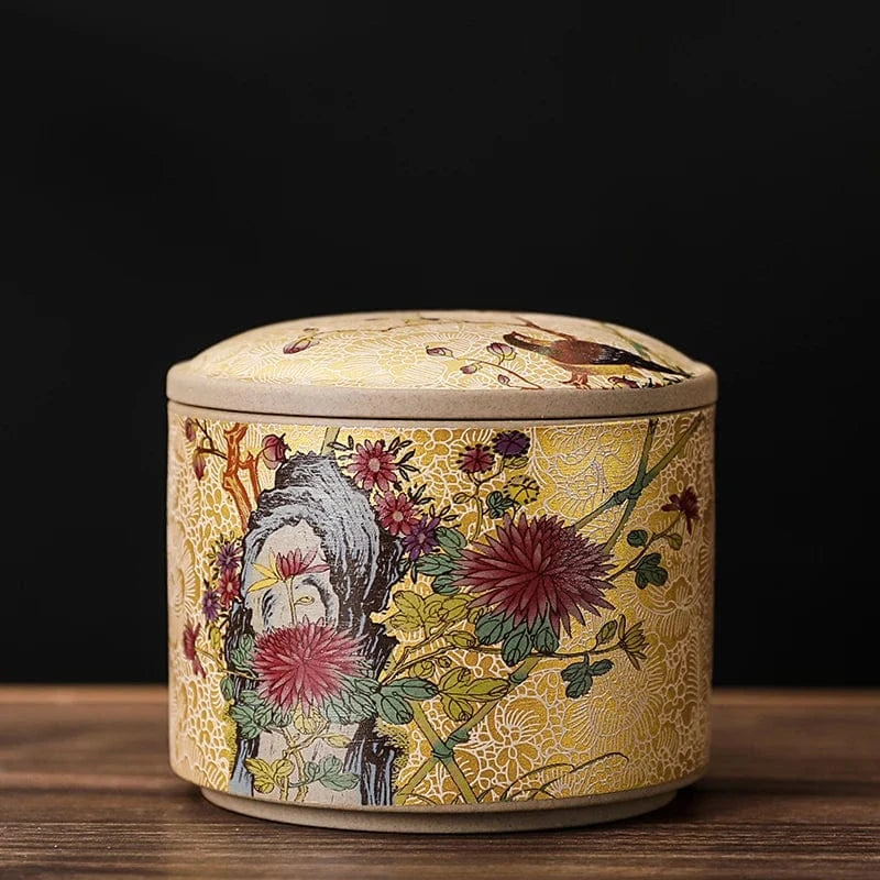 Boîte à thé en céramique style chinois pot de conservation avec couvercle