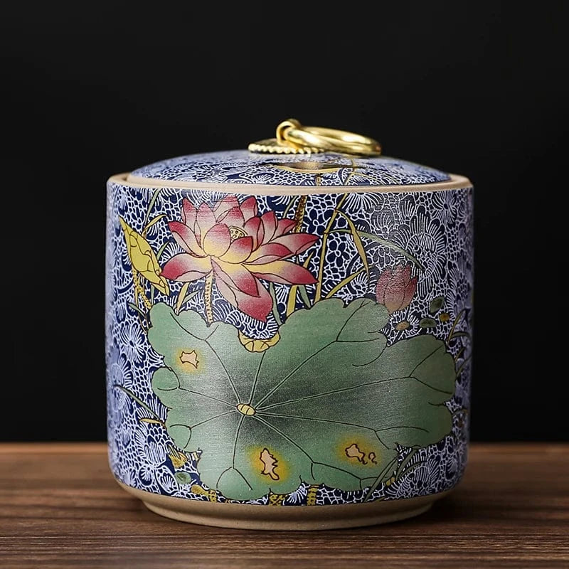 Boîte à thé en céramique style chinois pot de conservation avec couvercle