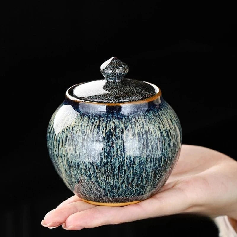 Boîte à thé en céramique texturée bocal hermétique décoratif