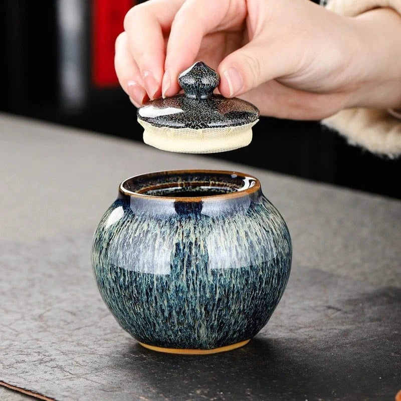 Boîte à thé en céramique texturée bocal hermétique décoratif