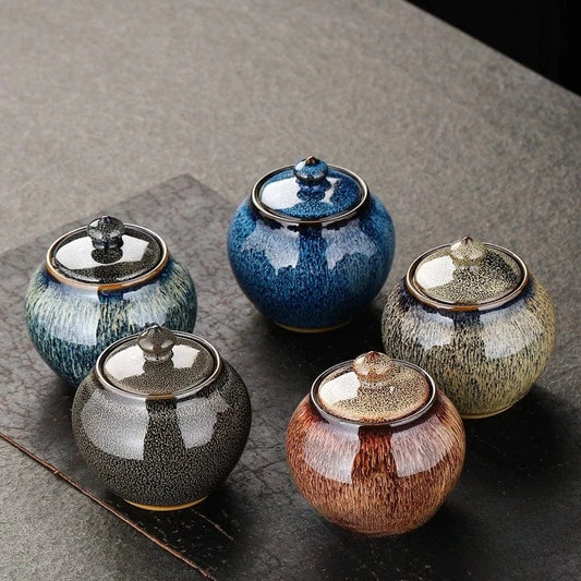 Boîte à thé en céramique texturée bocal hermétique décoratif