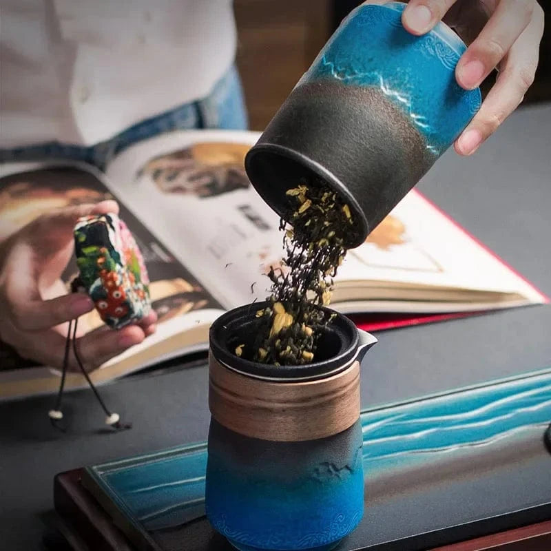 Boîte à thé en céramique vintage 268 ml étanche & artisanale