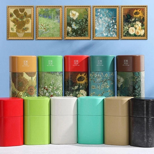 Boîte à thé en métal style peinture à l’huile 100 g