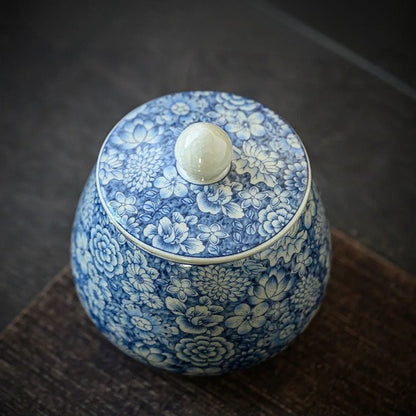 Boîte à thé en porcelaine craquelée style vintage bleu & blanc