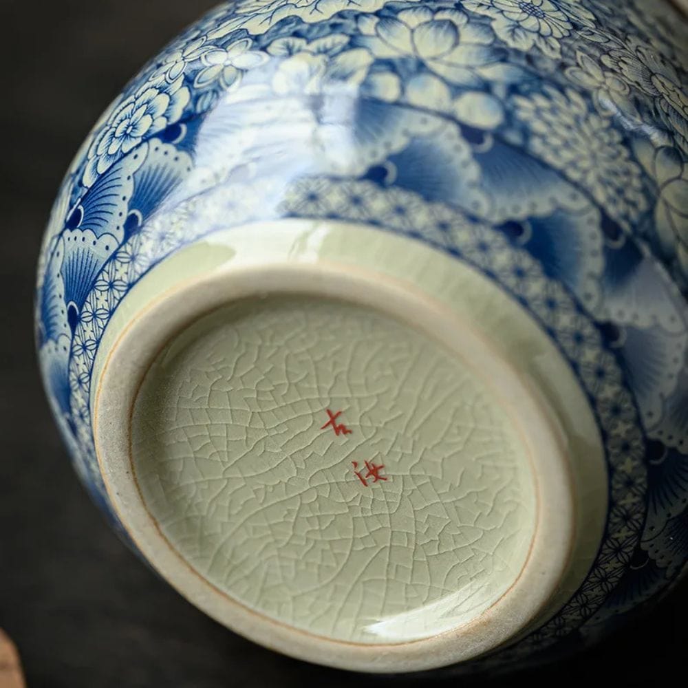 Boîte à thé en porcelaine craquelée style vintage bleu & blanc