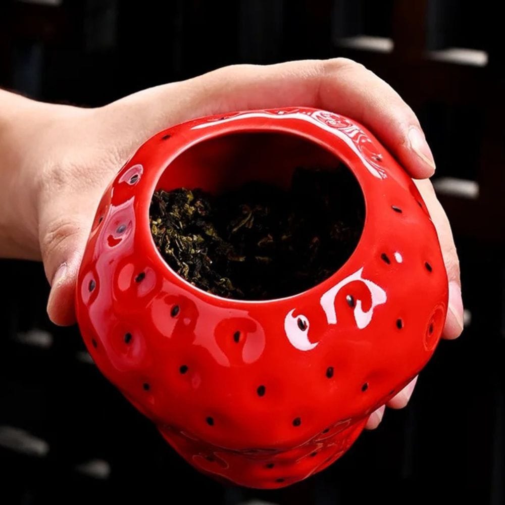 Boîte à thé fraise en céramique mini pot hermétique décoratif