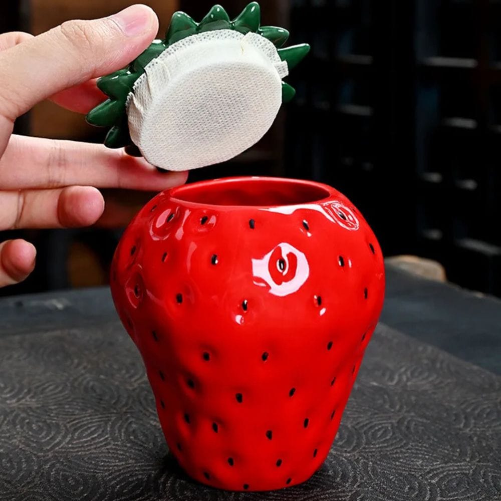 Boîte à thé fraise en céramique mini pot hermétique décoratif
