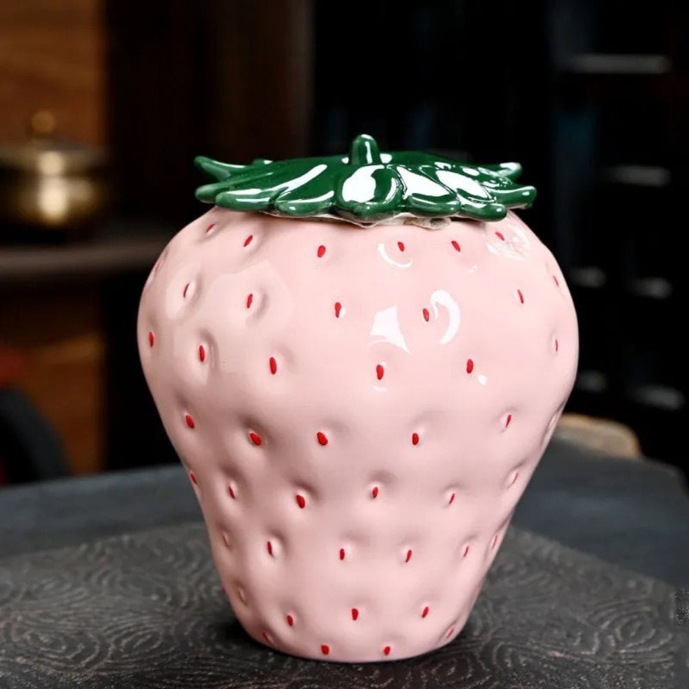 Boîte à thé fraise en céramique mini pot hermétique décoratif