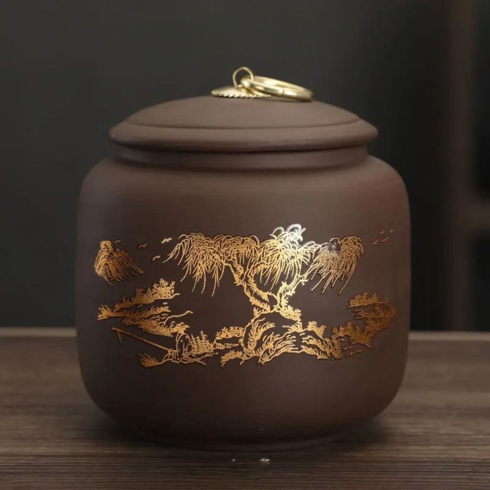 Boîte à thé hermétique en céramique motif fleuri doré style moderne