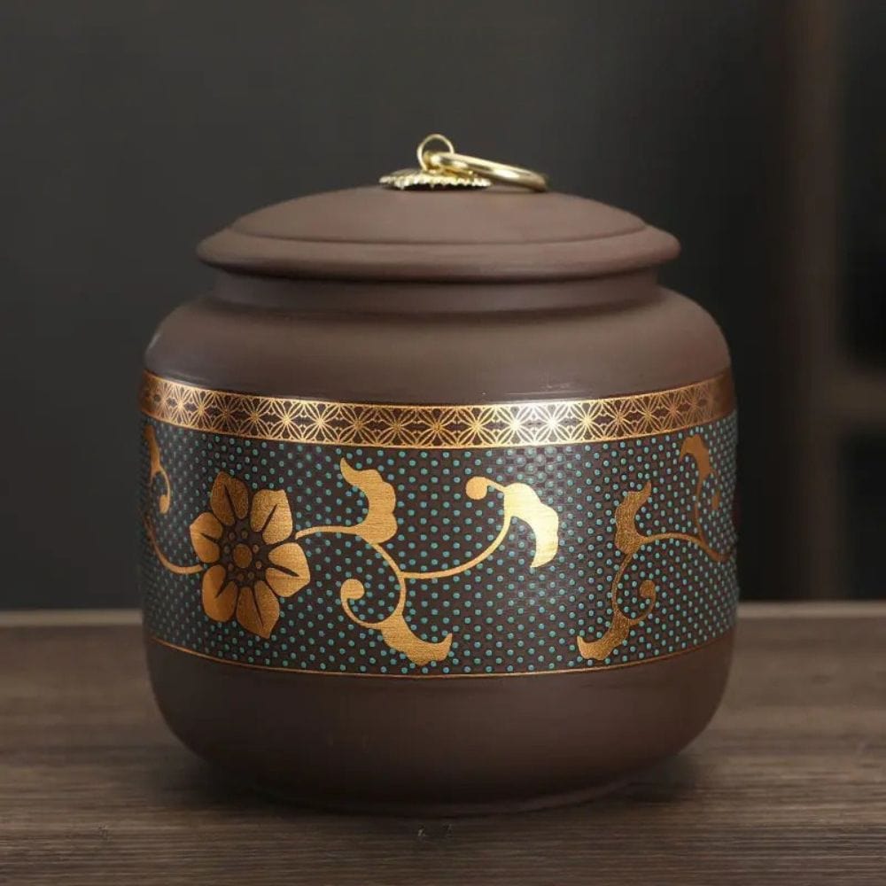 Boîte à thé hermétique en céramique motif fleuri doré style moderne