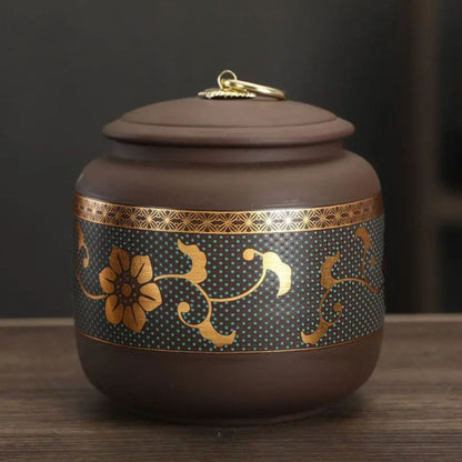 Boîte à thé hermétique en céramique motif fleuri doré style moderne