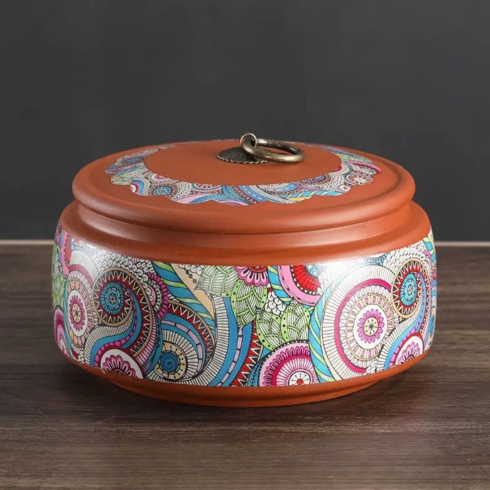 Boîte à thé hermétique en céramique motif fleuri doré style moderne