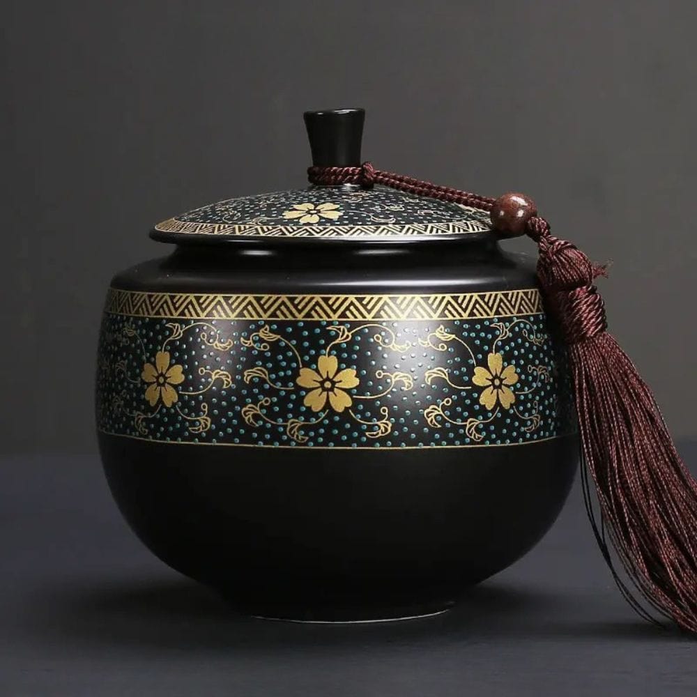 Boîte à thé hermétique en céramique motif fleuri doré style moderne