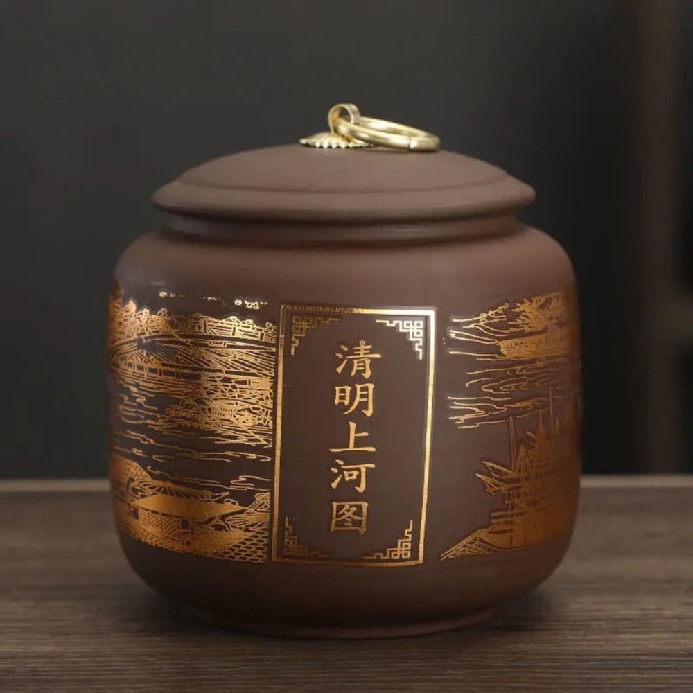 Boîte à thé hermétique en céramique motif fleuri doré style moderne