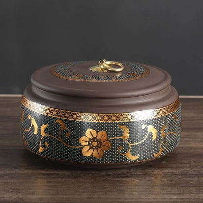 Boîte à thé hermétique en céramique motif fleuri doré style moderne