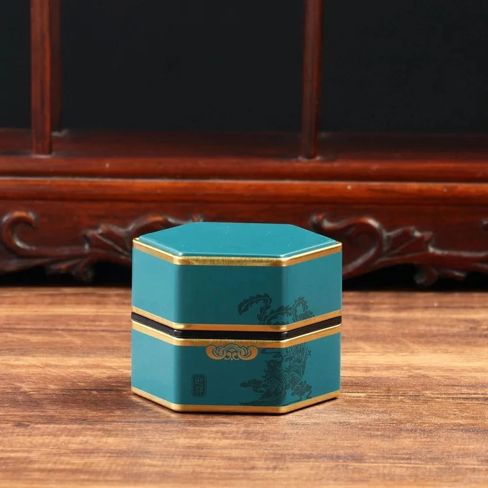 Boîte à thé hexagonale en métal format compact ou haut