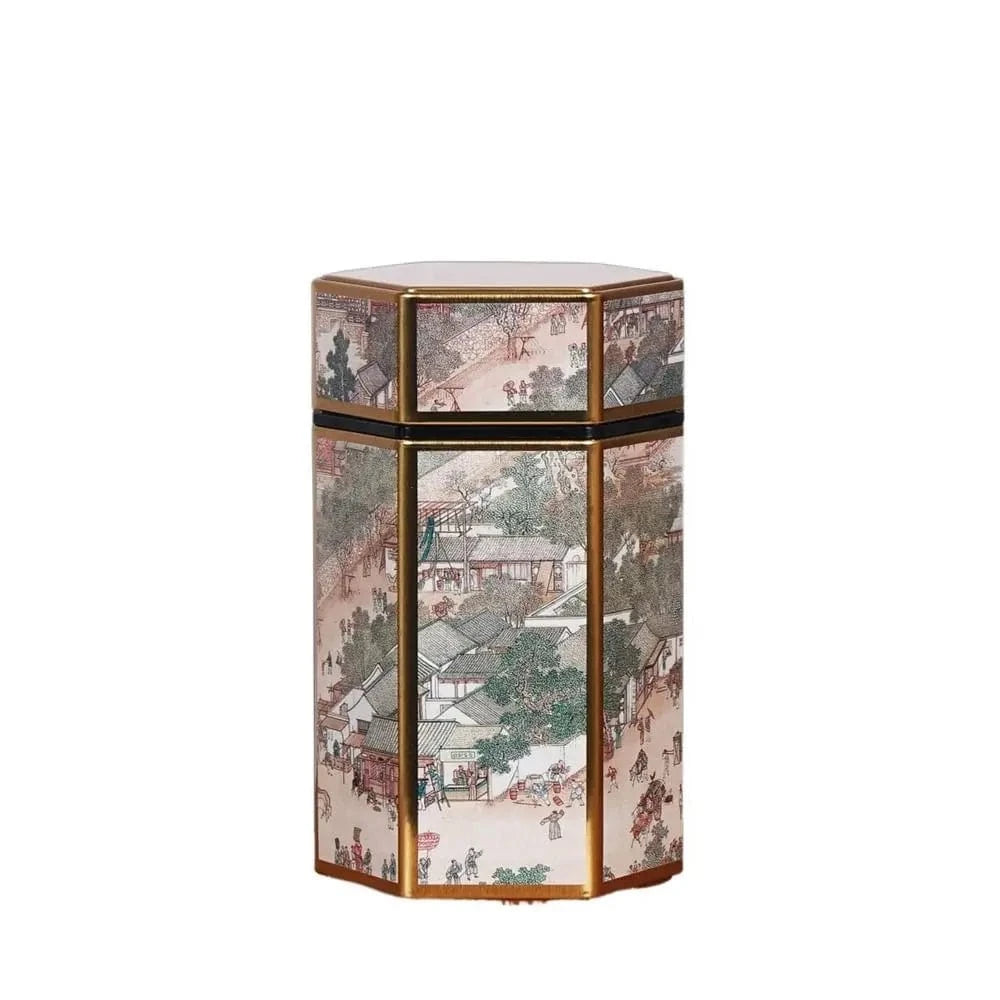 Boîte à thé hexagonale en métal format compact ou haut