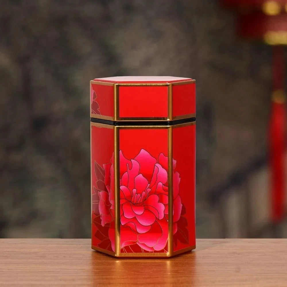 Boîte à thé hexagonale en métal format compact ou haut