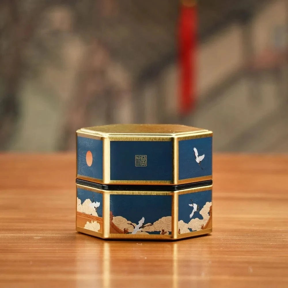 Boîte à thé hexagonale en métal format compact ou haut