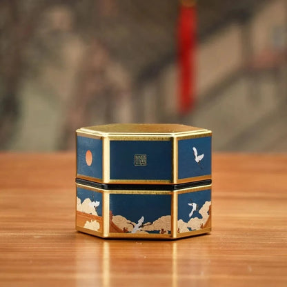 Boîte à thé hexagonale en métal format compact ou haut