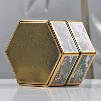Boîte à thé hexagonale en métal format compact ou haut