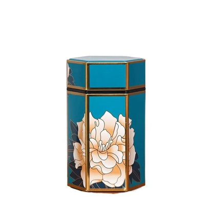 Boîte à thé hexagonale en métal format compact ou haut