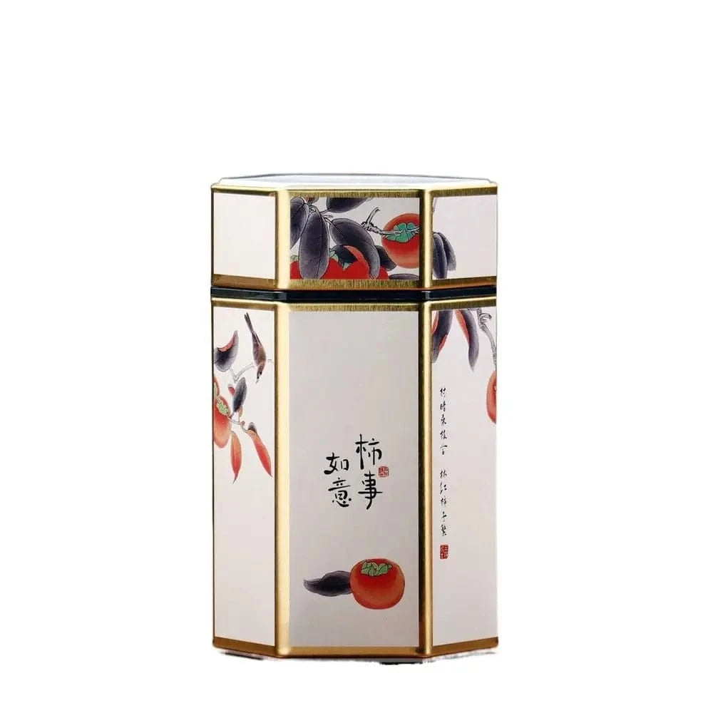 Boîte à thé hexagonale en métal format compact ou haut