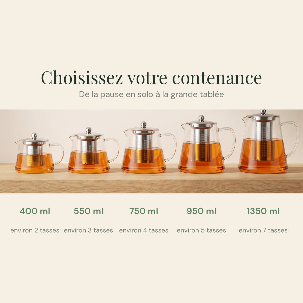 Théière en verre borosilicate avec filtre inox intégré