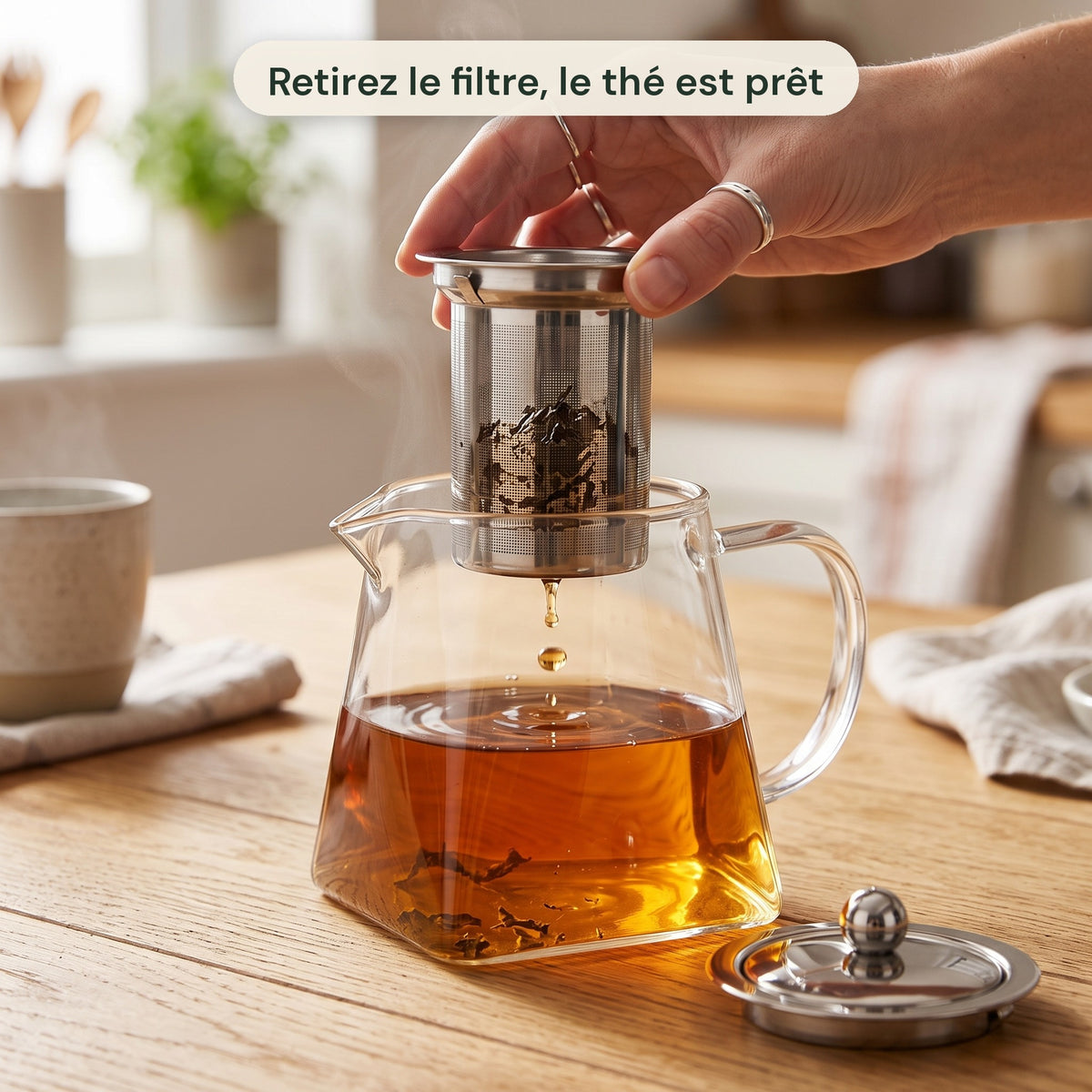Théière en verre borosilicate avec filtre inox intégré
