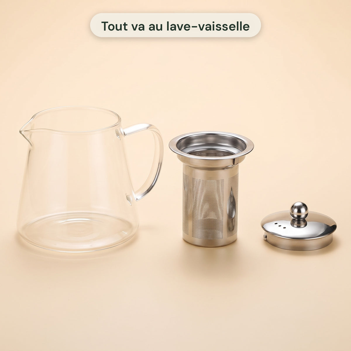 Théière en verre borosilicate avec filtre inox intégré