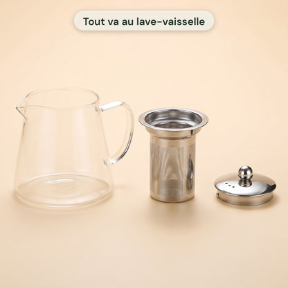 Théière en verre borosilicate avec filtre inox intégré