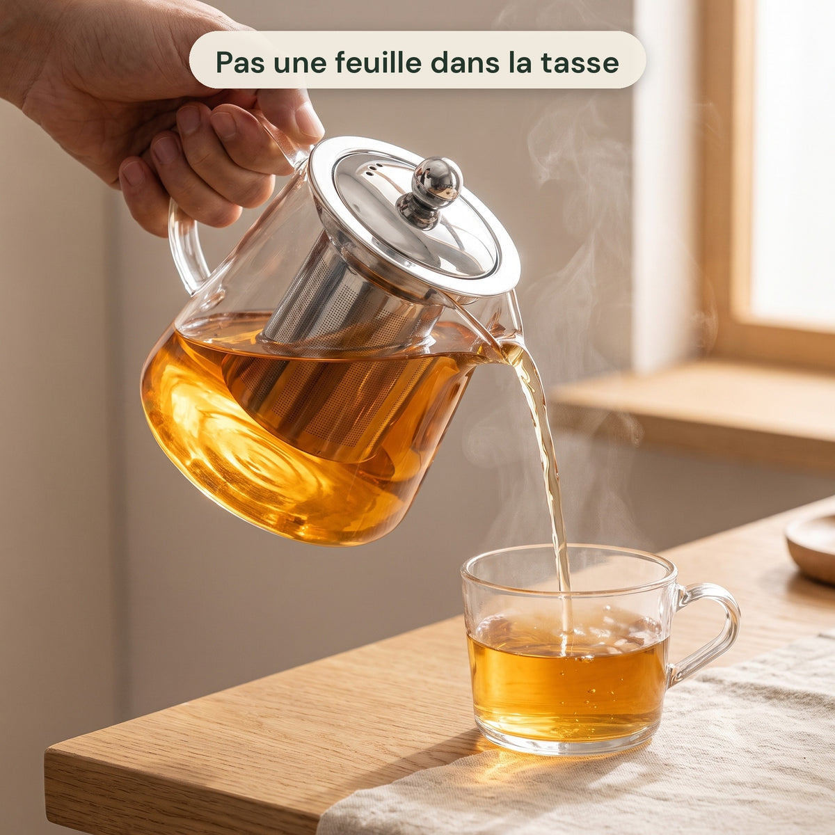 Théière en verre borosilicate avec filtre inox intégré