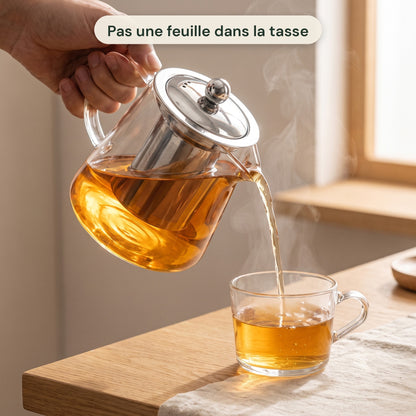 Théière en verre borosilicate avec filtre inox intégré