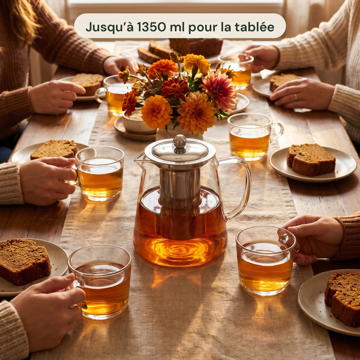 Théière en verre borosilicate avec filtre inox intégré