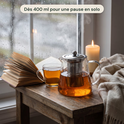 Théière en verre borosilicate avec filtre inox intégré