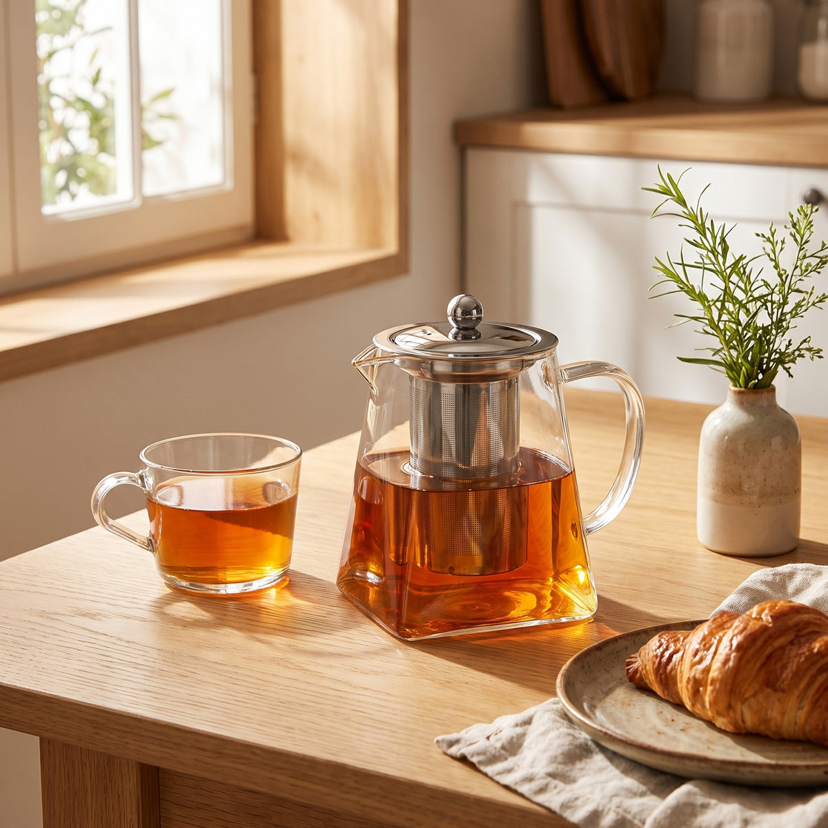 Théière en verre borosilicate avec filtre inox intégré